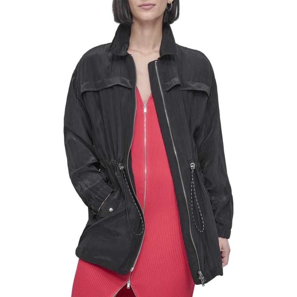 Dkny Womens Textured Anorak Jacket, Black